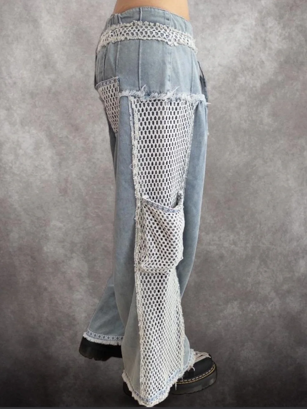 NWT POL Lace Overlay Mesh Cargo Denim Jeans Size Large - Picture 3 of 6